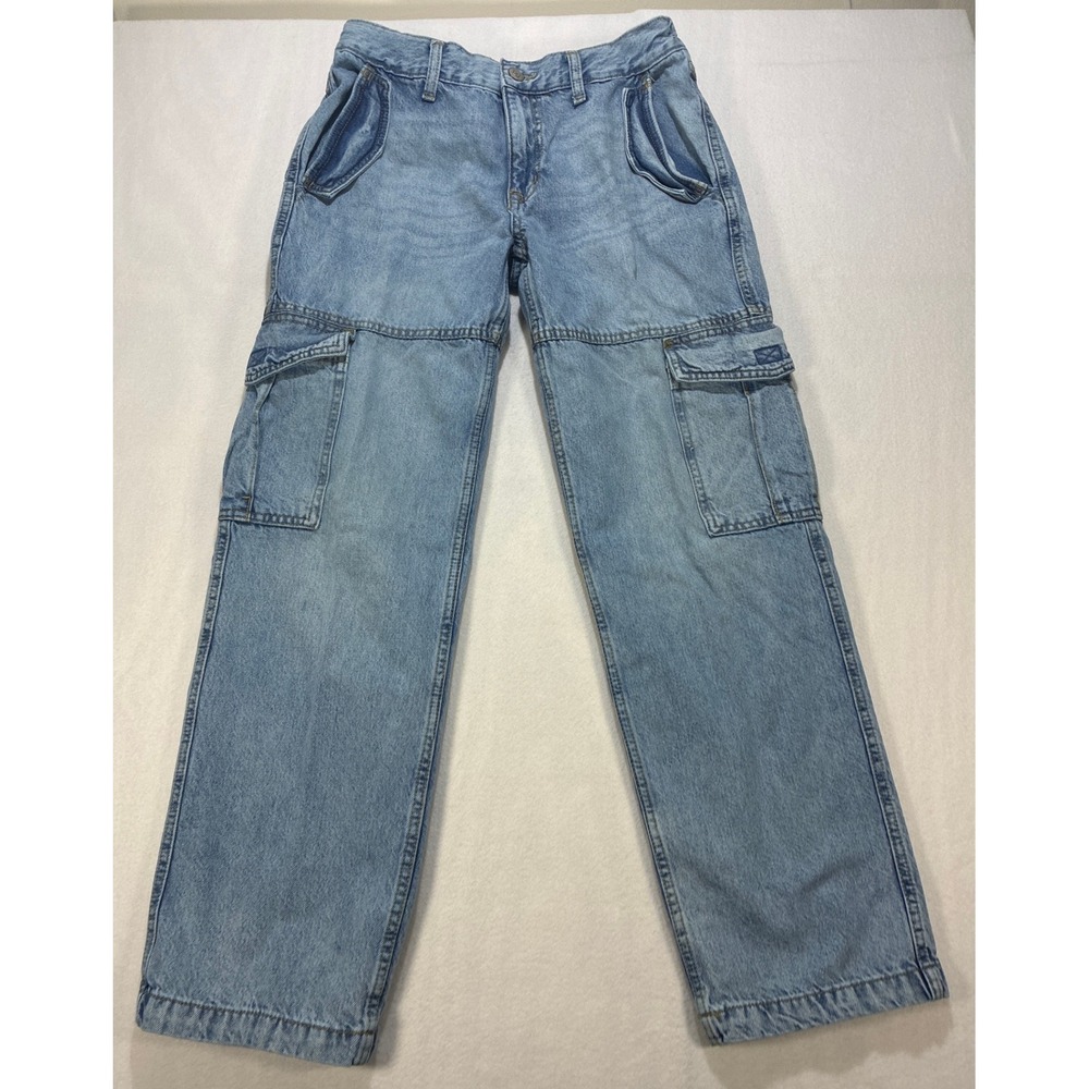 Aeropostale Low Rise Cargo Jeans Women Medium Light Wash Y2K Utility Denim Blue